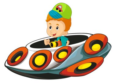 Oyuncak lunapark gemisinde çizgi film çocuğu ya da eğlence parkında ya da çocuklar için izole edilmiş oyun parkında.