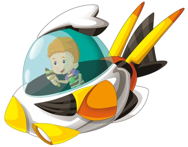 Criança Dos Desenhos Animados Uma Nave Espacial Divertida Brinquedos Parque — Fotografia de Stock
