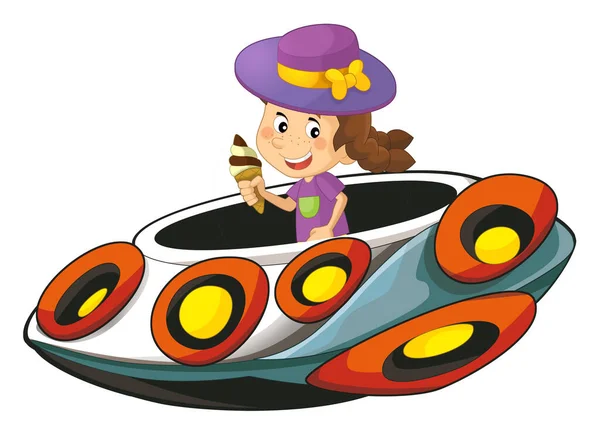 Cartoon Kind Een Speelgoed Kermis Ruimte Schip Ster Schip Amusement — Stockfoto