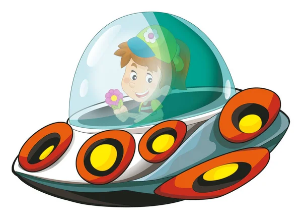 玩具游乐园 宇宙飞船 游乐园或儿童游乐场上的卡通小孩儿 — 图库照片
