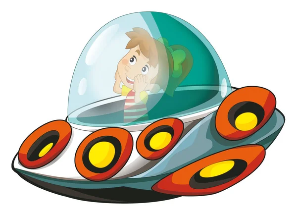 stock image Cartoon kid on a toy funfair space ship or star ship amusement park or playground isolated illustration for children