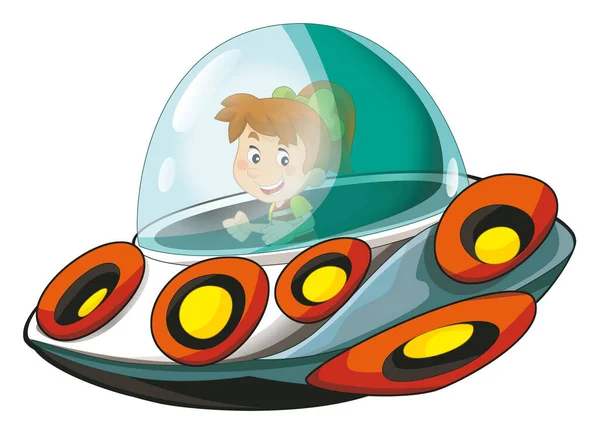 Cartoon Kind Een Speelgoed Kermis Ruimte Schip Ster Schip Amusement — Stockfoto