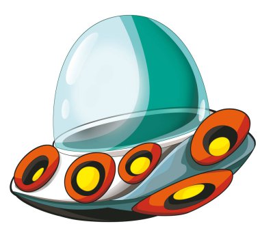 Uzay gemisinin taşındığı karikatür sahnesi çocuklar için izole edilmiş.