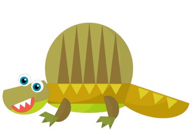 Çizgi film mutlu ve komik renkli tarih öncesi dinozor dinazoru çocuklar için izole edilmiş arkadaşça gülümseme sergiliyor.