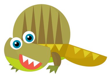 Çizgi film mutlu ve komik renkli tarih öncesi dinozor dinazoru çocuklar için izole edilmiş arkadaşça gülümseme sergiliyor.