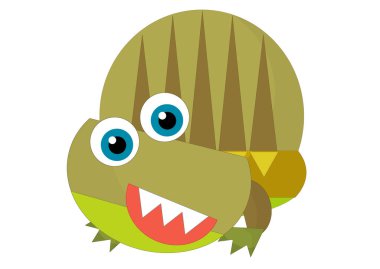 Çizgi film mutlu ve komik renkli tarih öncesi dinozor dinazoru çocuklar için izole edilmiş arkadaşça gülümseme sergiliyor.