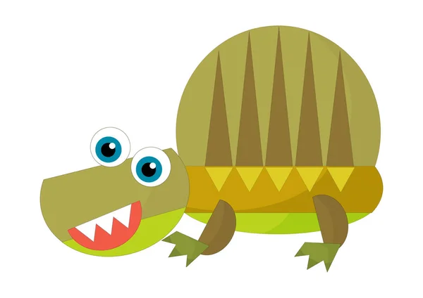 Dibujos Animados Feliz Divertido Colorido Dinosaurio Prehistórico Dino Sonriendo Amistosa —  Fotos de Stock