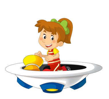 Oyuncak lunapark gemisinde çizgi film çocuğu ya da eğlence parkında ya da çocuklar için izole edilmiş oyun parkında.