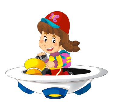 Oyuncak lunapark gemisinde çizgi film çocuğu ya da eğlence parkında ya da çocuklar için izole edilmiş oyun parkında.