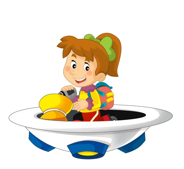 Cartoon Kind Auf Einem Spielzeug Kirmes Raumschiff Oder Sternschiff Vergnügungspark — Stockfoto
