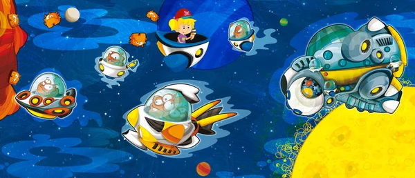 Cartoon Grappige Kleurrijke Scène Van Kosmos Galactische Alien Ufo Geïsoleerde — Stockfoto