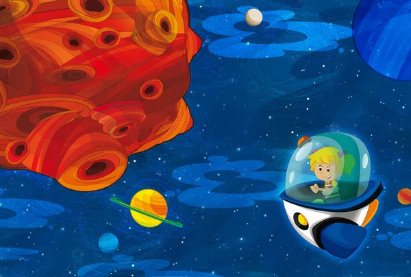 Tecknad Rolig Färgglad Scen Kosmos Galaktisk Främmande Ufo Isolerad Illustration — Stockfoto