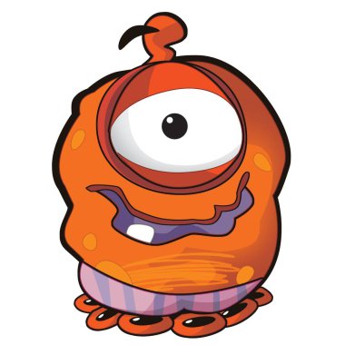 Çizgi film sahnesinde çocuklar için izole edilmiş garip görünüşlü uzaylı çizimleri var.