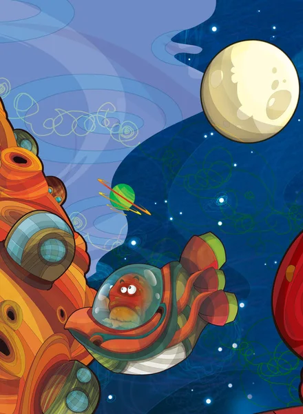 Dibujos Animados Divertido Colorido Escena Cosmos Galáctica Alienígena Ufo Aislado —  Fotos de Stock