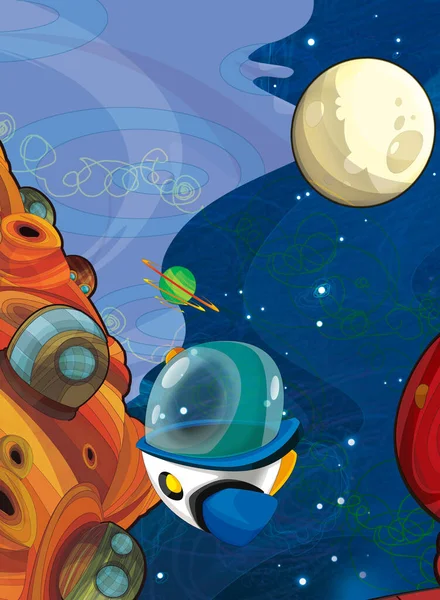 Cartoon Funny Colorful Scene Cosmos Galactic Alien Ufo Isolated Illustration — Stock Photo, Image
