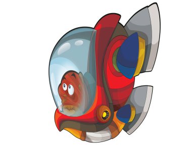UFO uzay gemisinde çizgi film yaratığı ya da çocuklar için izole edilmiş yıldız gemisi taşımacılığı.