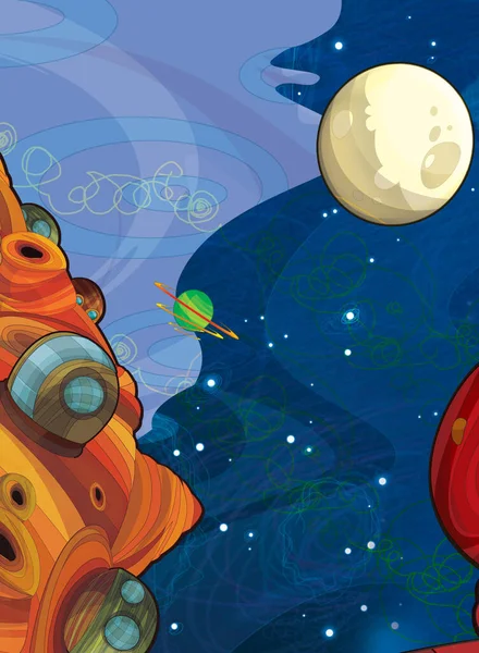 Dibujos Animados Divertido Colorido Escena Cosmos Galáctica Alienígena Ufo Aislado —  Fotos de Stock