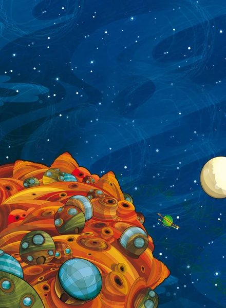 Мультфильм Забавная Красочная Сцена Космоса Галактического Пришельца Нло Изолированные Иллюстрации — стоковое фото