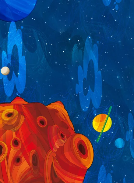 Sarjakuva Hauska Värikäs Kohtaus Kosmoksen Galaktinen Ulkomaalainen Ufo Eristetty Kuvitus — kuvapankkivalokuva