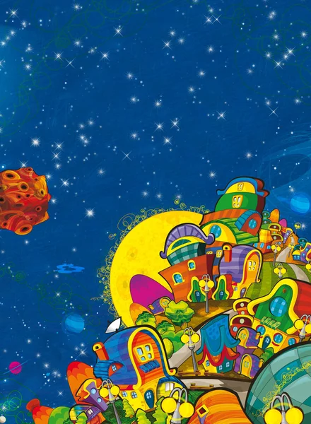 Kreskówka Śmieszne Kolorowe Sceny Kosmosu Galaktyczny Ufo Izolowane Ilustracja Dla — Zdjęcie stockowe
