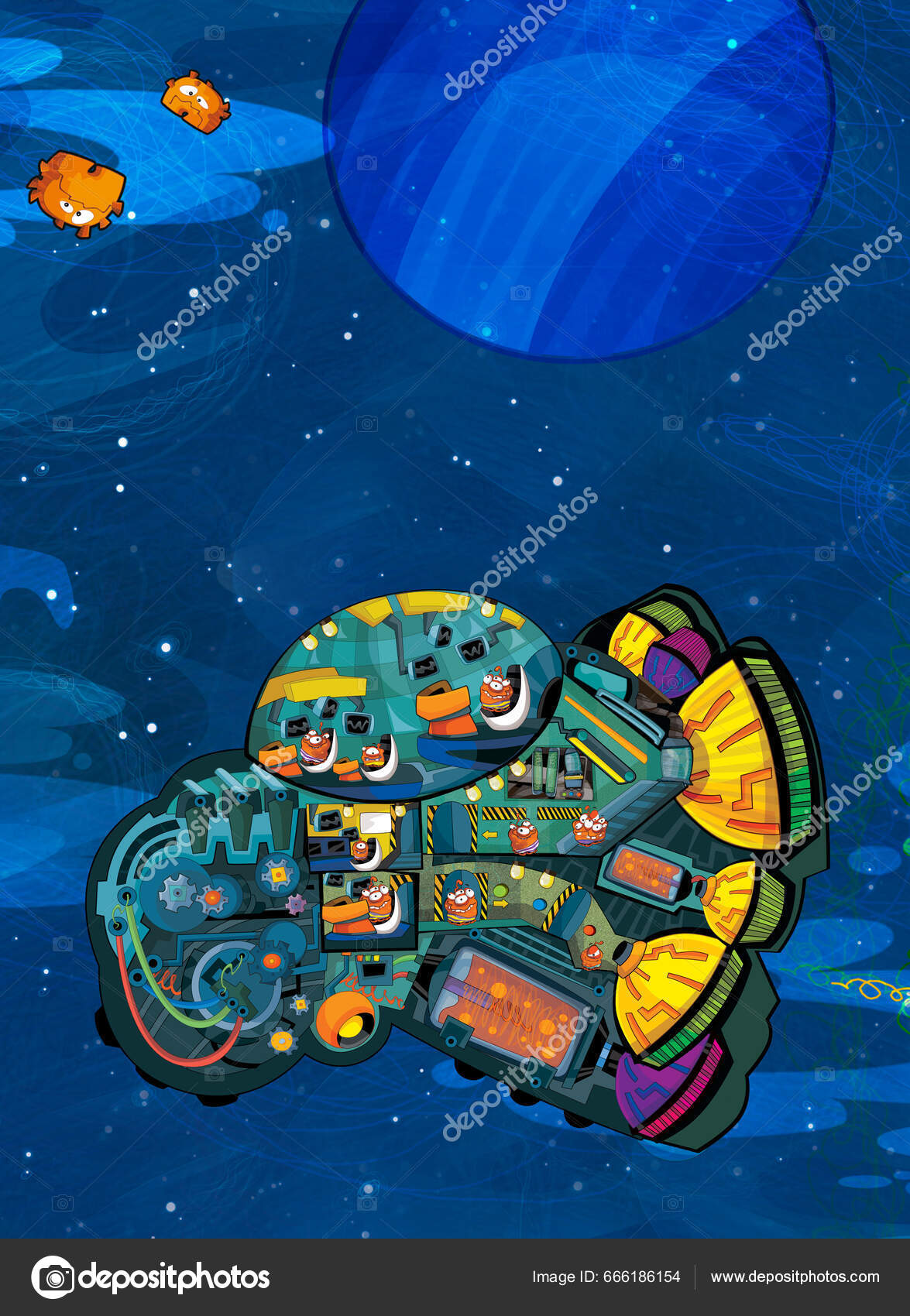Desenhos Animados Engraçado Colorido Cena Cosmos Galáctico