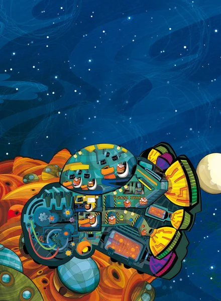 Мультфильм Забавная Красочная Сцена Космоса Галактический Инопланетный Самолет Нло Космических — стоковое фото