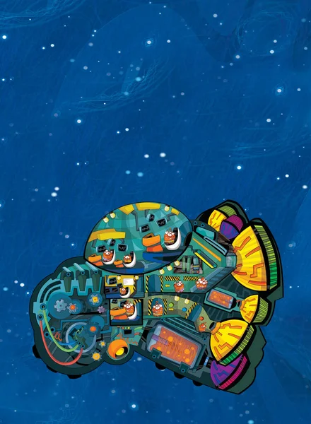Dessin Animé Drôle Scène Colorée Cosmos Galactique Alien Ufo Vaisseau — Photo