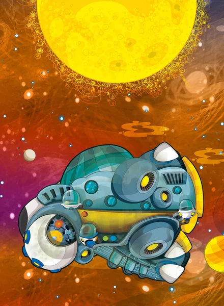 漫画面白いカラフルなシーンの銀河宇宙エイリアンUfo宇宙船子供のための孤立したイラスト — ストック写真
