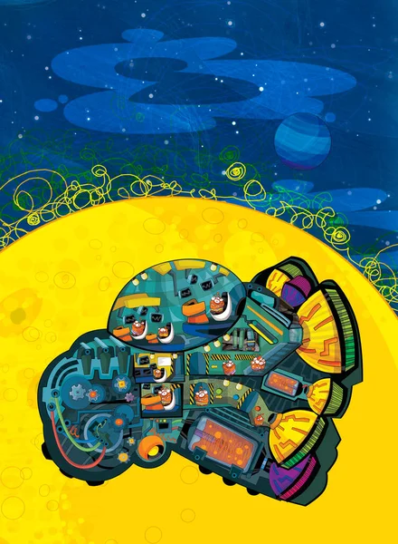 Мультфильм Забавная Красочная Сцена Космоса Галактический Инопланетный Самолет Нло Космических — стоковое фото