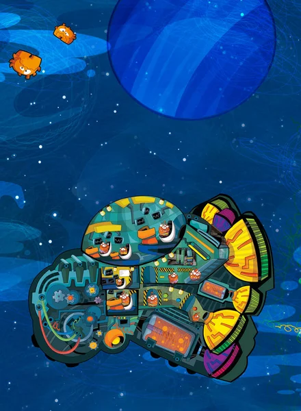 Dibujos Animados Divertido Colorido Escena Cosmos Galáctica Alienígena Nave Espacial —  Fotos de Stock