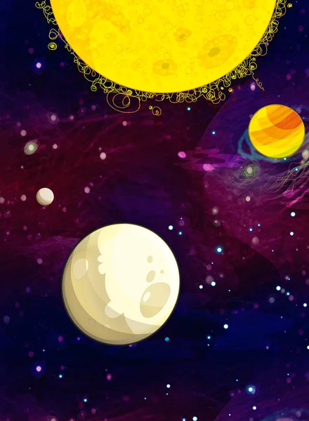 Cartoon Grappige Kleurrijke Scène Van Kosmos Galactische Alien Ufo Ruimtevaartuig — Stockfoto