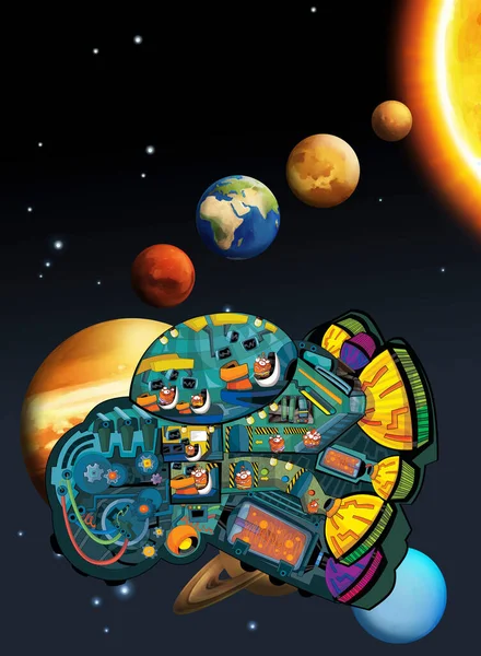 Cartoon Lustig Bunte Szene Des Kosmos Galaktische Alien Ufo Raumschiff — Stockfoto