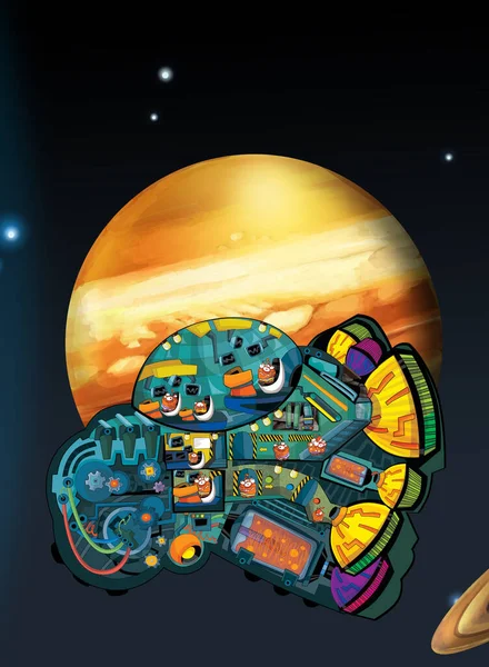 Cartoon Legrační Barevné Scény Kosmu Galaktický Mimozemšťan Ufo Prostor Řemeslo — Stock fotografie