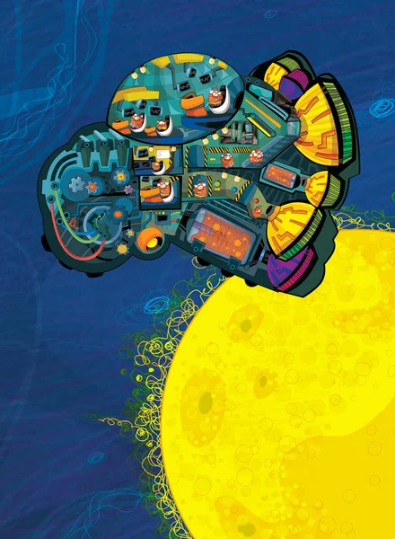 漫画面白いカラフルなシーンの銀河宇宙エイリアンUfo宇宙船子供のための孤立したイラスト — ストック写真