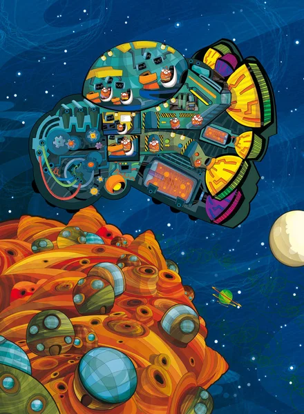 Desenhos Animados Engraçado Colorido Cena Cosmos Galáctico Alienígena Ufo Nave — Fotografia de Stock