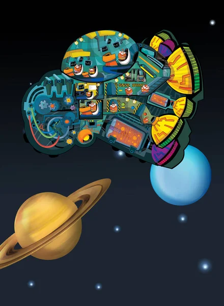 Dibujos Animados Divertido Colorido Escena Cosmos Galáctica Alienígena Nave Espacial — Foto de Stock