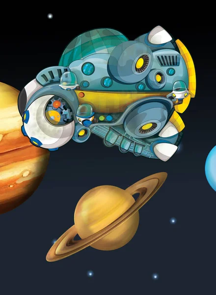 Dibujos Animados Divertido Colorido Escena Cosmos Galáctica Alienígena Nave Espacial — Foto de Stock