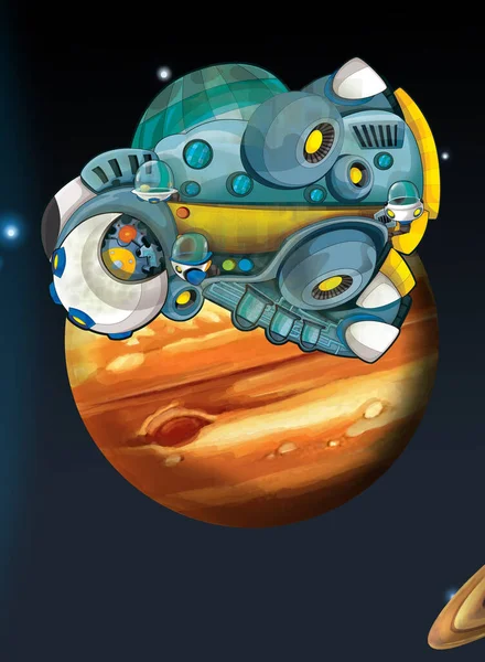 Cartoon Lustig Bunte Szene Des Kosmos Galaktische Alien Ufo Raumschiff — Stockfoto