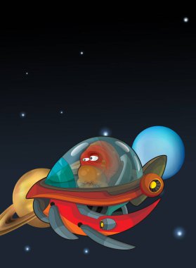 Kozmos galaktik uzaylı UFO uzay gemisinin renkli karikatür sahnesi çocuklar için izole edilmiş.