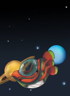Kozmos galaktik uzaylı UFO uzay gemisinin renkli karikatür sahnesi çocuklar için izole edilmiş.