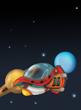 Kozmos galaktik uzaylı UFO uzay gemisinin renkli karikatür sahnesi çocuklar için izole edilmiş.