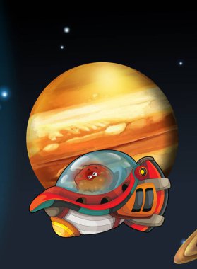 Kozmos galaktik uzaylı UFO uzay gemisinin renkli karikatür sahnesi çocuklar için izole edilmiş.