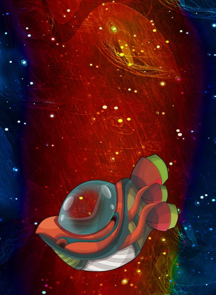 宇宙银河外星宇宙飞船上有趣的五彩斑斓的画面为孩子们提供了一个孤立的图解 — 图库照片