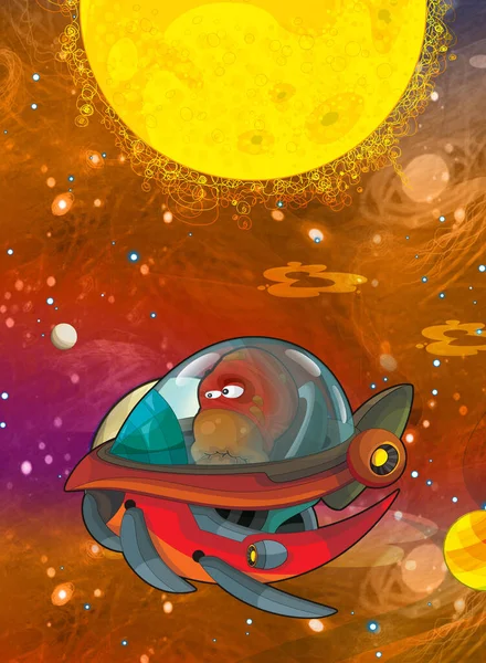 漫画面白いカラフルなシーンの銀河宇宙外国人Ufo宇宙船子供のための孤立イラスト — ストック写真