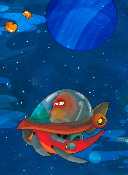 Cartoon Grappige Kleurrijke Scène Van Kosmos Galactische Alien Ufo Ruimteschip — Stockfoto