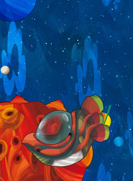 Kozmos Galaktik Uzaylı Ufo Uzay Gemisinin Renkli Karikatür Sahnesi Çocuklar — Stok fotoğraf