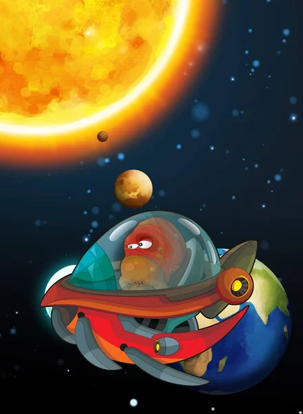 Cartoon Lustige Bunte Szene Des Kosmos Galaktische Außerirdische Ufo Raumschiff — Stockfoto