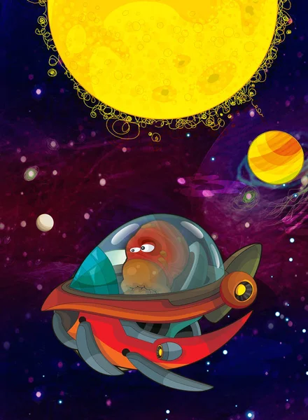 Cartoon Funny Colorful Scene Cosmos Galactic Alien Ufo Space Craft — Stock Photo, Image