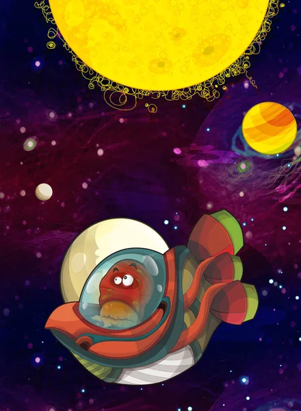 Dibujos Animados Divertida Escena Colorida Cosmos Nave Espacial Extraterrestre Alienígena —  Fotos de Stock