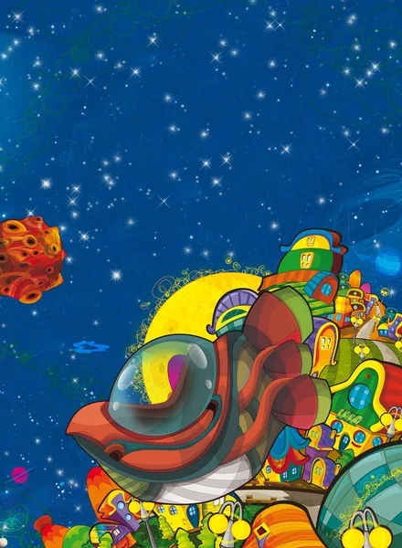 Dessin Animé Drôle Scène Colorée Cosmos Galactique Alien Ufo Vaisseau — Photo